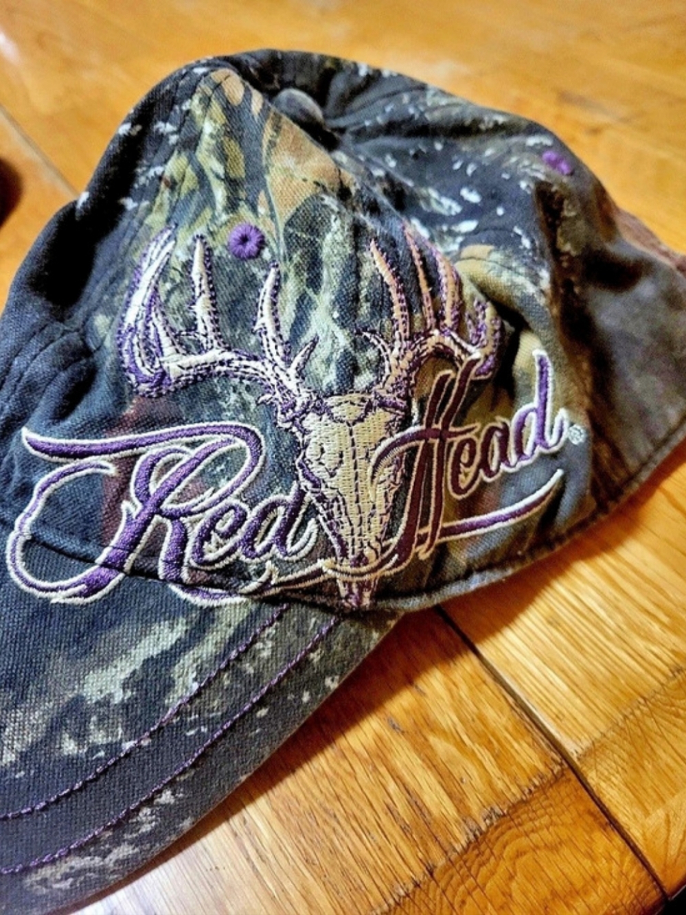 RedHead For Her Camo Embroidered Baseball Trucker Hat Purple